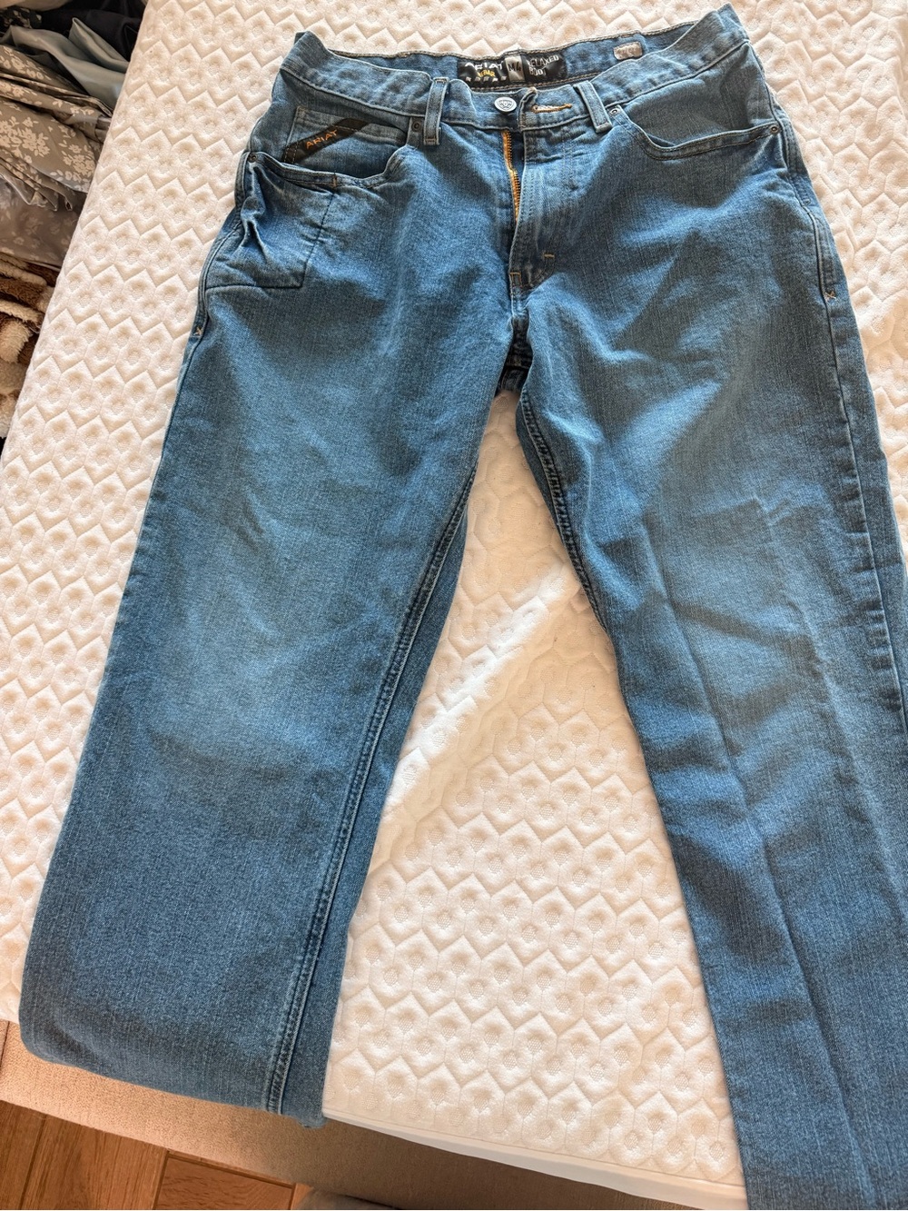 Ariat Rebar M4 Relaxed Boot Cut Men's Denim Jeans in Medium Blue 32/32